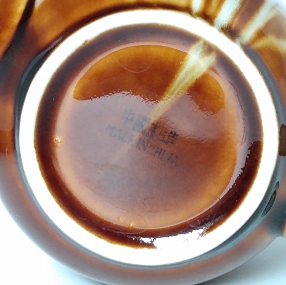 Little Vintage Brown Drip Cream Swirl Glaze Ceramic Tea Pot - Picture 7 of 12